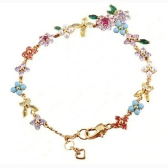 Kate Spade Gold Bracelet with Multicolor Floral Charms - Picture 2 of 7